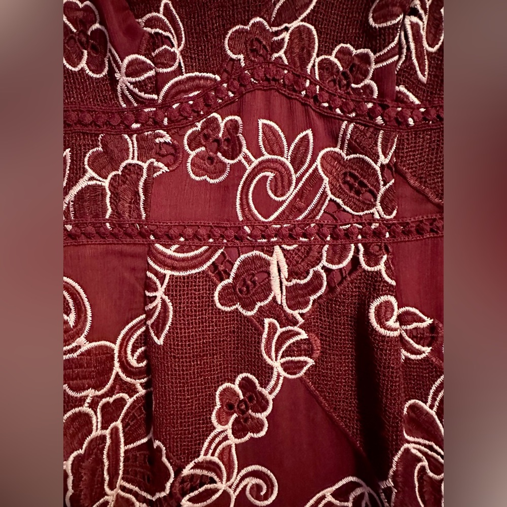 ANTHROPOLOGIE Moulinette Soeurs Burgundy embroidered lace Ariana dress, size 2 - Picture 2 of 8